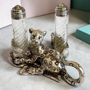 Arthur Court Pewter Leopard Salt and Pepper Shakers Vintage 1998 Jungle Safari